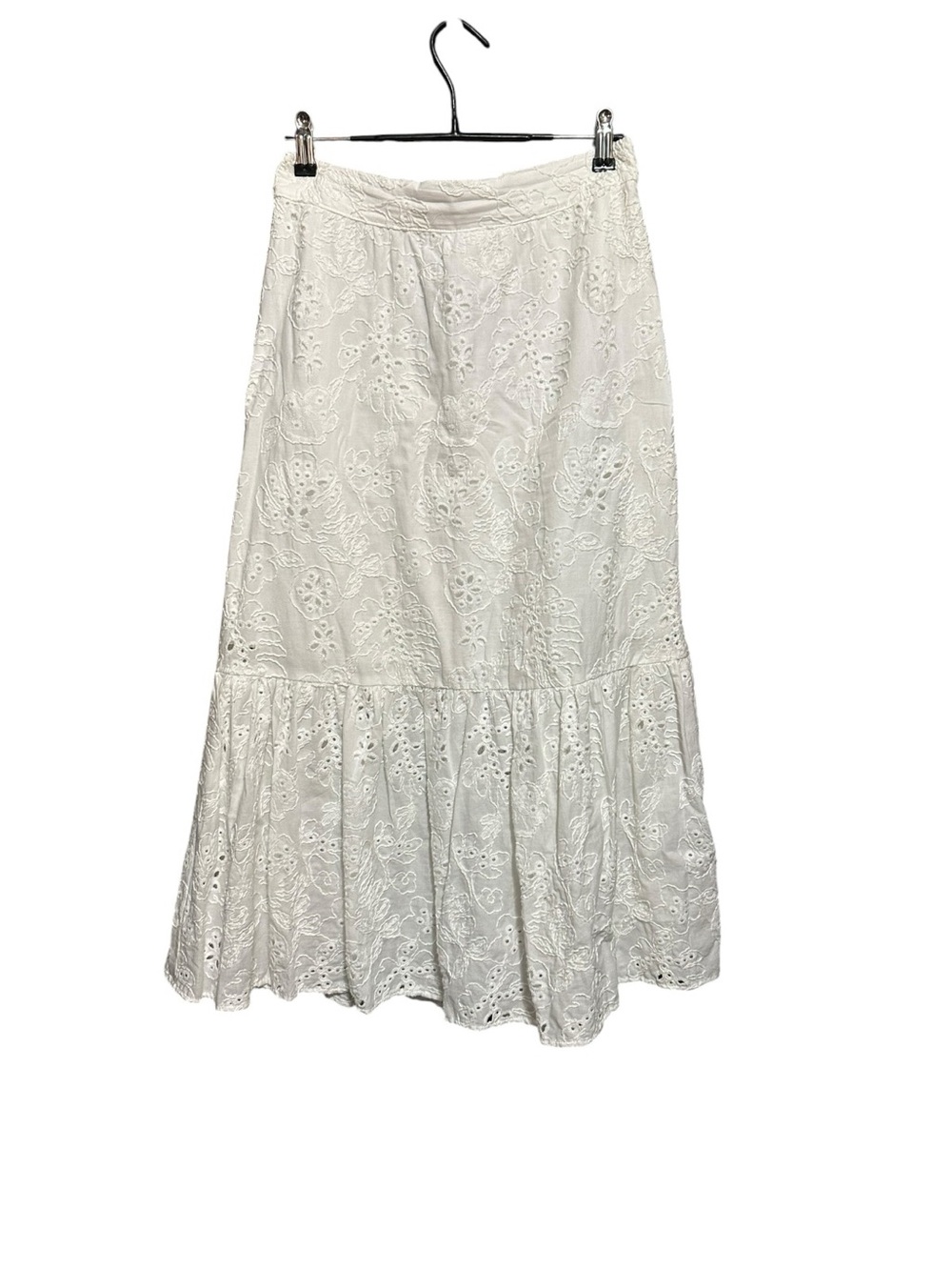 Sofia Jeans by Sofia Vergara Floral Lace White Cotton Eyelet Midi Skirt Size XS - Picture 2 of 8